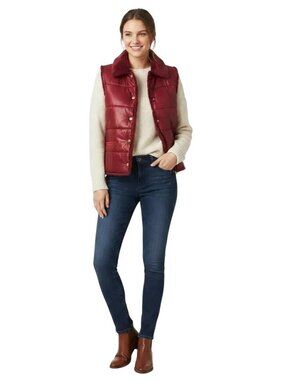 Apriori Cotton & Casual Apriorisette Burgundy Plush Lined Puffer Vest Size 8